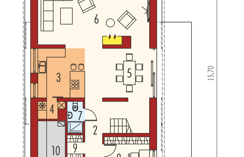 Projekt domu jednorodzinnego EX 15 soft - parter