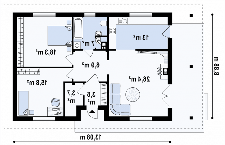 Projekt domu parterowego Z55 v2 - 