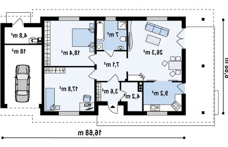 Projekt domu parterowego Z55  GP - 