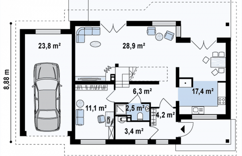 Projekt domu z poddaszem Z66 L GL - 