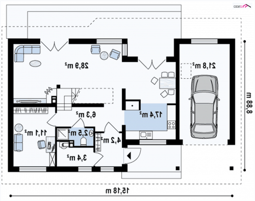 Rzut projektu Z66 GL + - wersja lustrzana