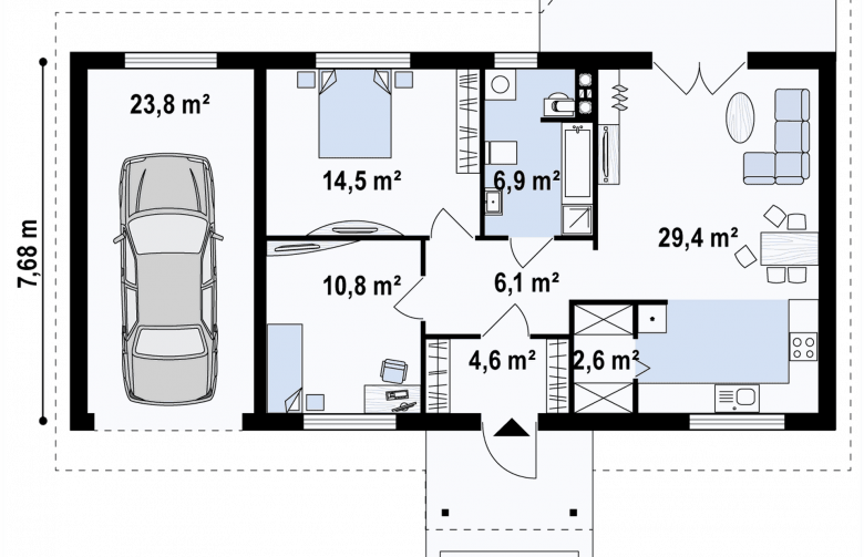 Projekt domu parterowego Z72 GL - 