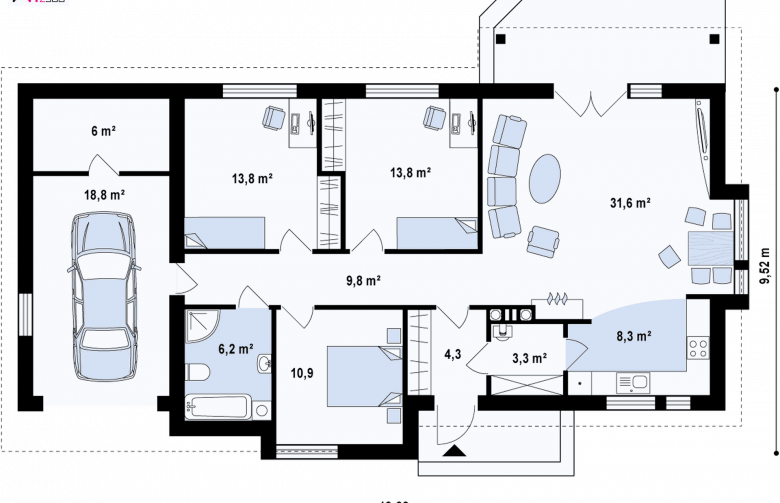 Projekt domu parterowego Z93 GL - 