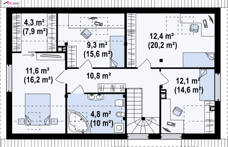 Projekt domu z poddaszem Z122 v2 - 