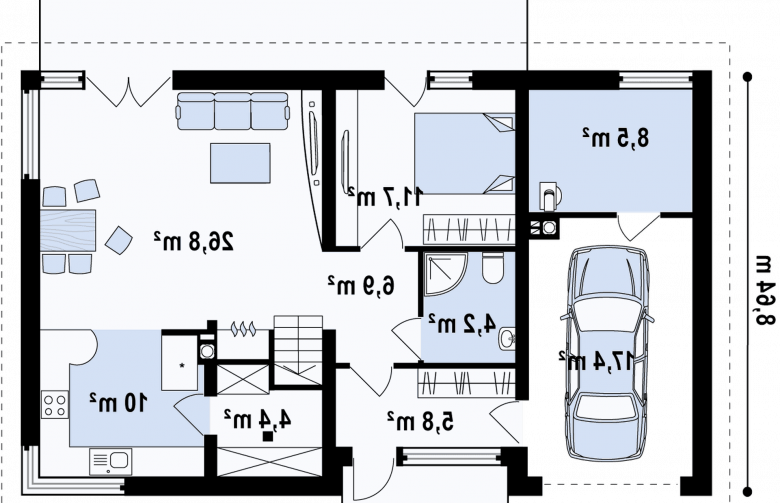 Projekt domu z poddaszem Z122 v2 - 