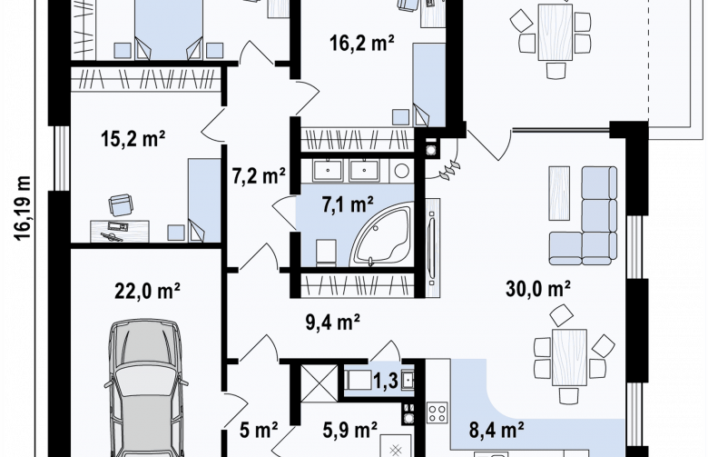 Projekt domu parterowego Zx57 GL + - 