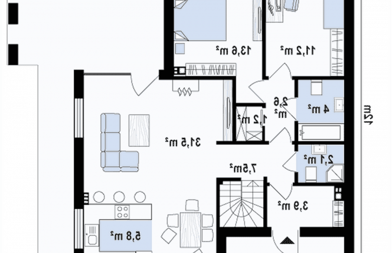 Projekt domu parterowego Zx57 p - rzut parteru