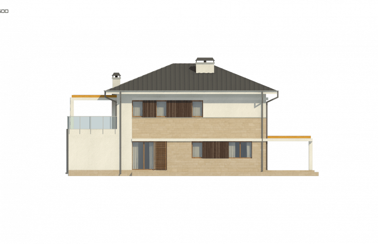 Projekt domu piętrowego Zx63 B + - elewacja 1