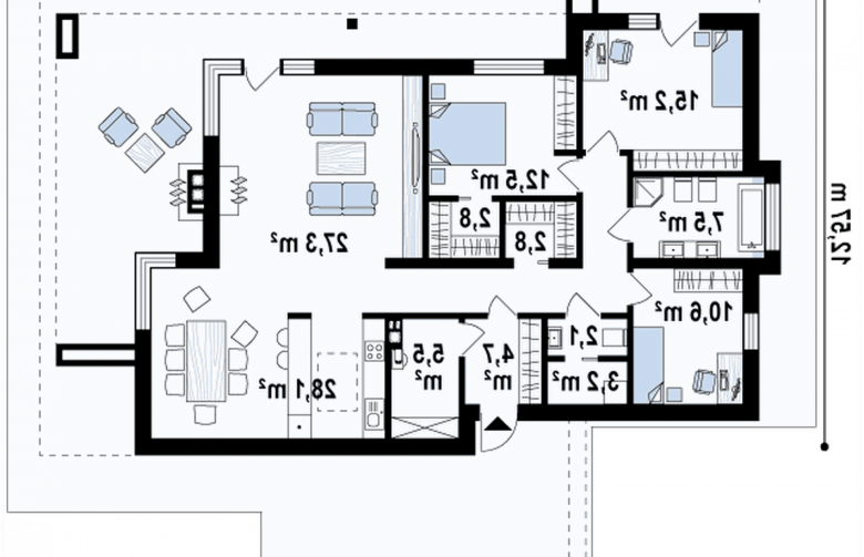 Projekt domu parterowego Zx65 + - 