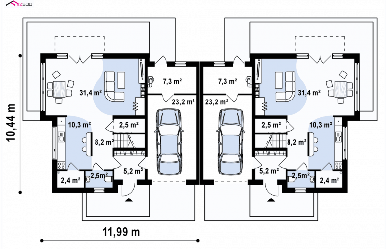 Projekt domu bliźniaczego Zb3 duo - 