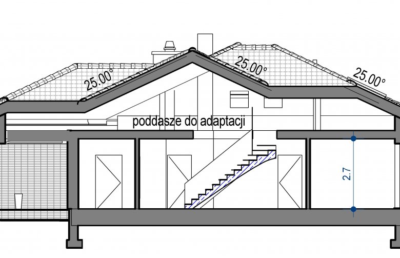 Projekt domu dwurodzinnego Domidea 1 - przekrój 1