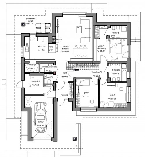 Rzut projektu Domidea 2d - wersja lustrzana