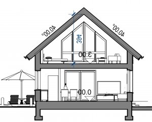 Przekrój projektu Domidea 50 d40 w wersji lustrzanej