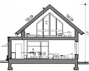 Przekrój projektu Domidea 50 d40 w4 w wersji lustrzanej