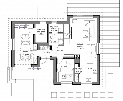 Rzut projektu Domidea 53 w2