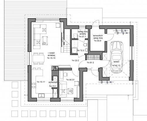 Rzut projektu Domidea 53 w2 - wersja lustrzana