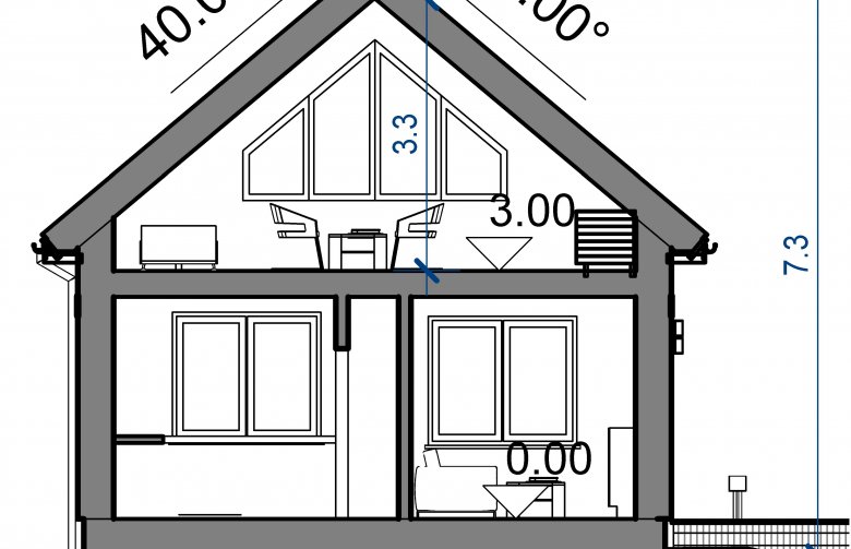 Projekt domu wielorodzinnego Domidea 53 w2 - przekrój 1