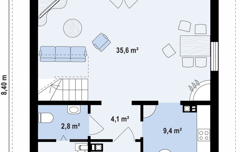 Projekt domu z bala Z1 D bl - rzut parteru