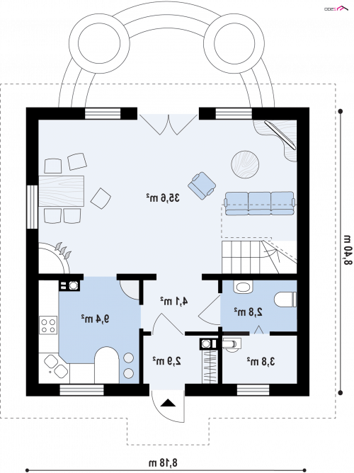 RZUT PARTERU Z1 D bl - wersja lustrzana