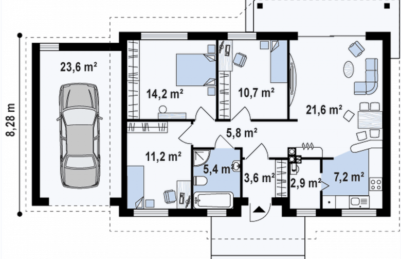 Projekt domu jednorodzinnego Z7 L GL - rzut parteru