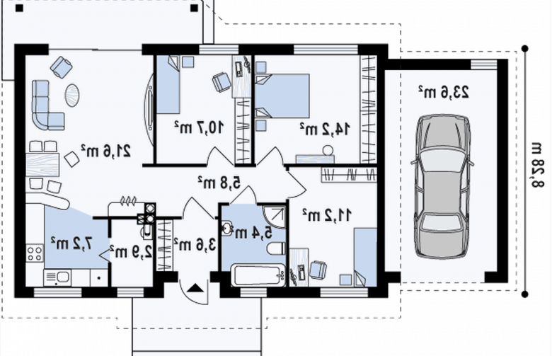 Projekt domu jednorodzinnego Z7 L GL - rzut parteru