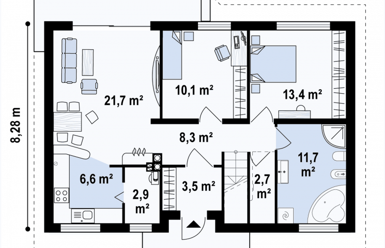 Projekt domu parterowego Z7 P 35 - rzut parteru