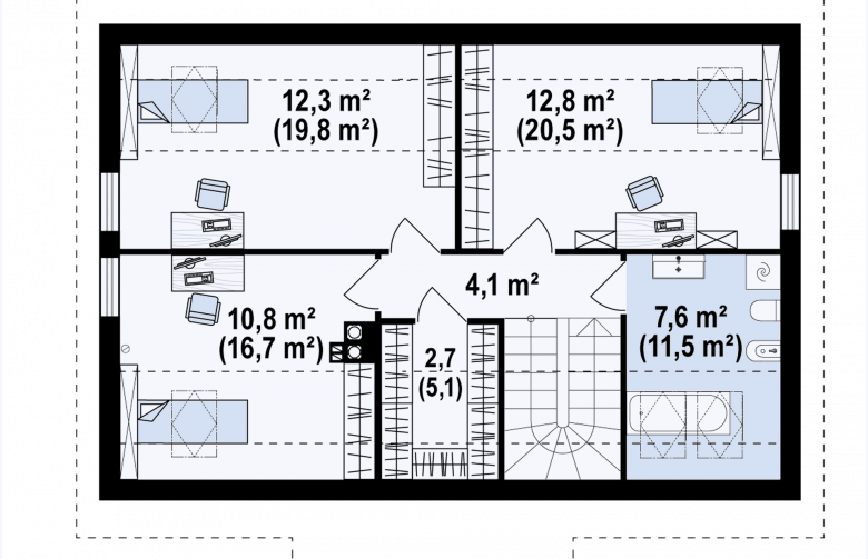 Projekt domu parterowego Z7 P 35 - rzut poddasza