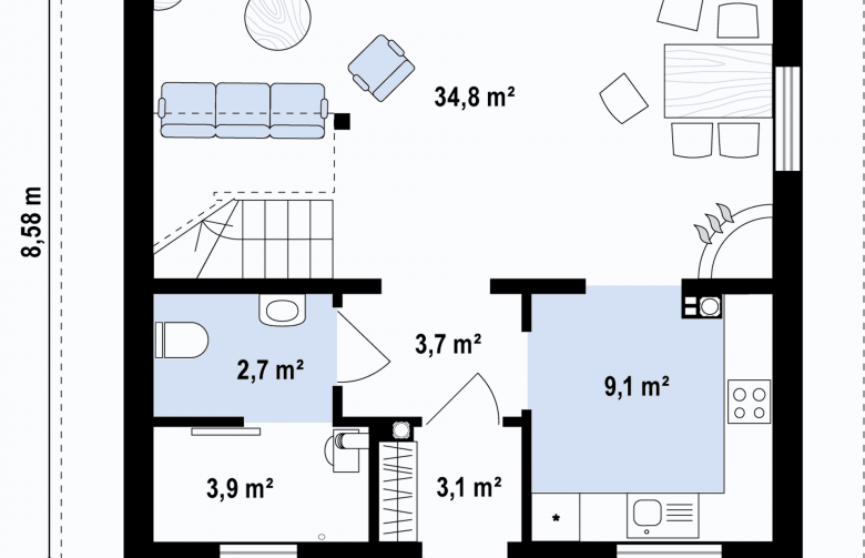 Projekt domu wolnostojącego Z1 bl - rzut parteru