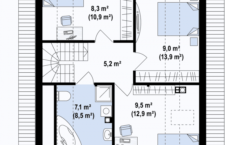 Projekt domu wolnostojącego Z1 bl - rzut poddasza