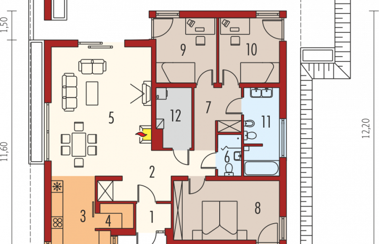 Projekt domu parterowego Bob II - parter