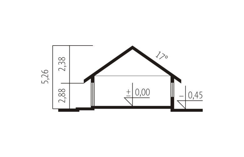 Projekt domu parterowego Emilia - przekrój 1