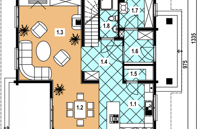 Projekt domu jednorodzinnego A-132 Szkielet  - parter