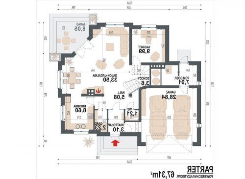 Rzut projektu Opałek K 2G - wersja lustrzana