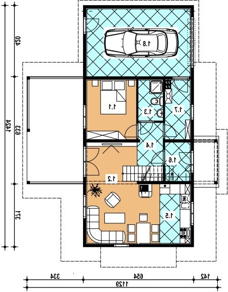 Rzut projektu A-138 Szkielet  - wersja lustrzana