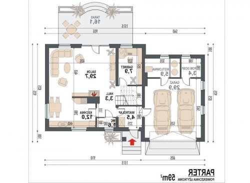 Rzut projektu Wezyr II-2G - wersja lustrzana