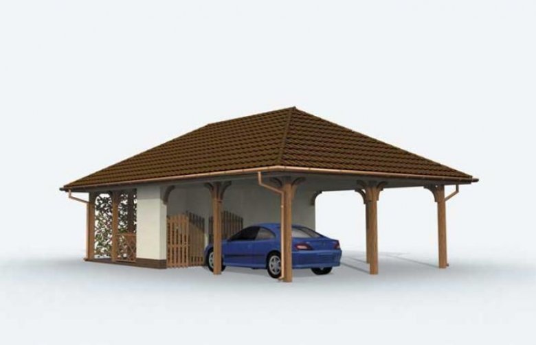 Projekt garażu G155 wiata dwustanowiskowa z pomieszczeniem gospodarczym