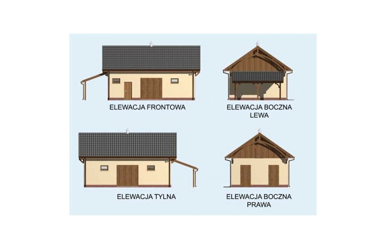 Projekt budynku gospodarczego S2 stajnia dla koni - 2 boksy - elewacja 1