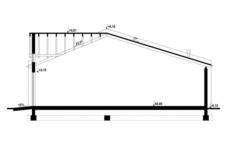 Projekt domu energooszczędnego G116 - Budynek garażowy - przekrój 1