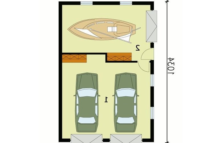 Projekt garażu G131 garaż dwustanowiskowy z pomieszczeniem gospodarczym - przyziemie