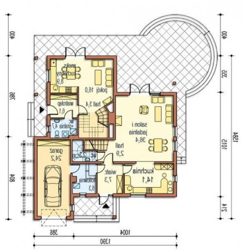 RZUT PARTERU Margo 2-rodzinny - wersja lustrzana