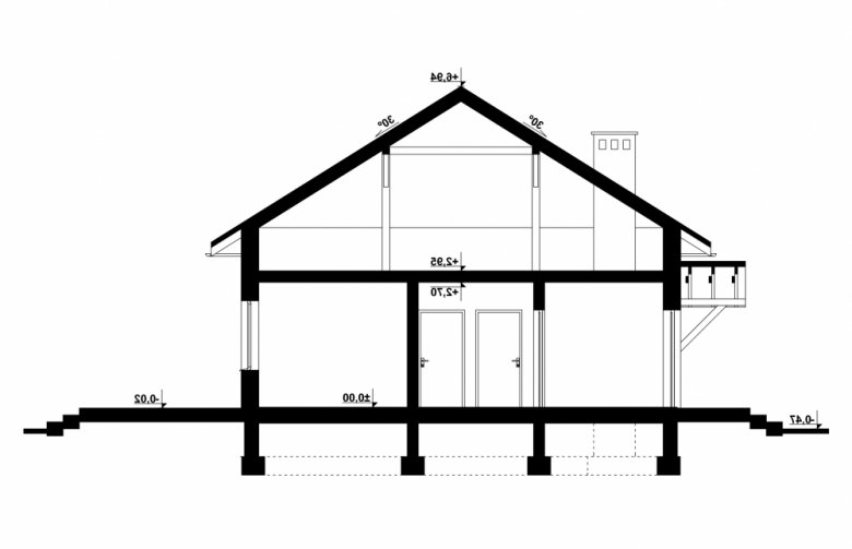 Projekt domu dwurodzinnego Grzegorz - przekrój 1