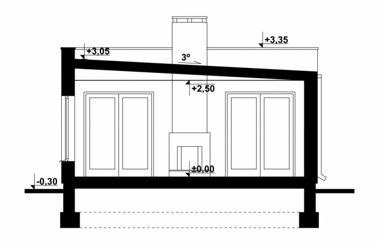 Projekt domu letniskowego G202 - Budynek rekreacyjny z sauną - przekrój 1