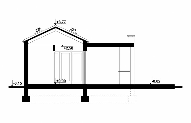 Projekt domu letniskowego G192 - Budynek rekreacyjny - przekrój 1