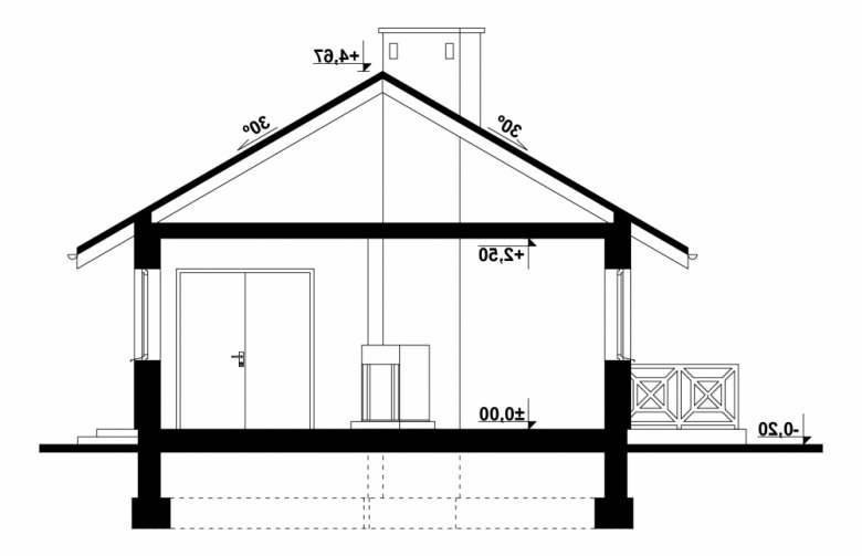 Projekt domu letniskowego G196 - Budynek rekreacyjny z sauną - przekrój 1