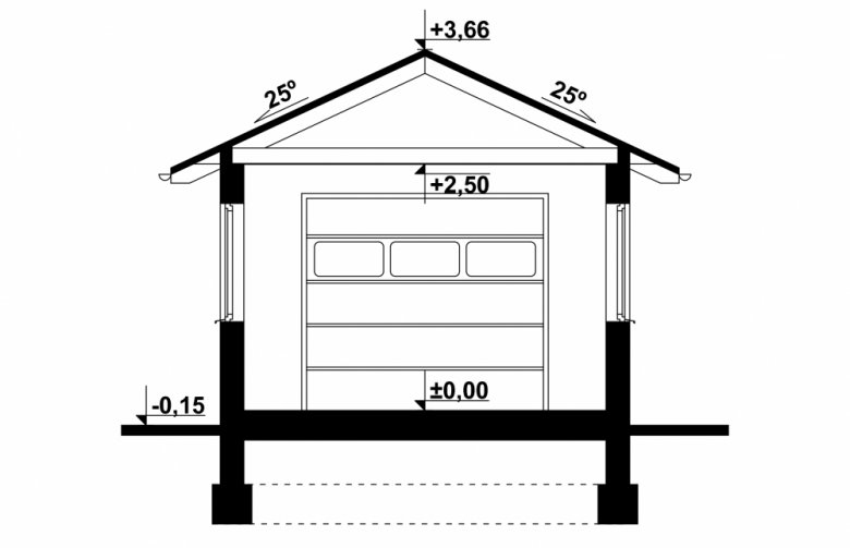 Projekt domu nowoczesnego G203 - Budynek gospodarczy - przekrój 1