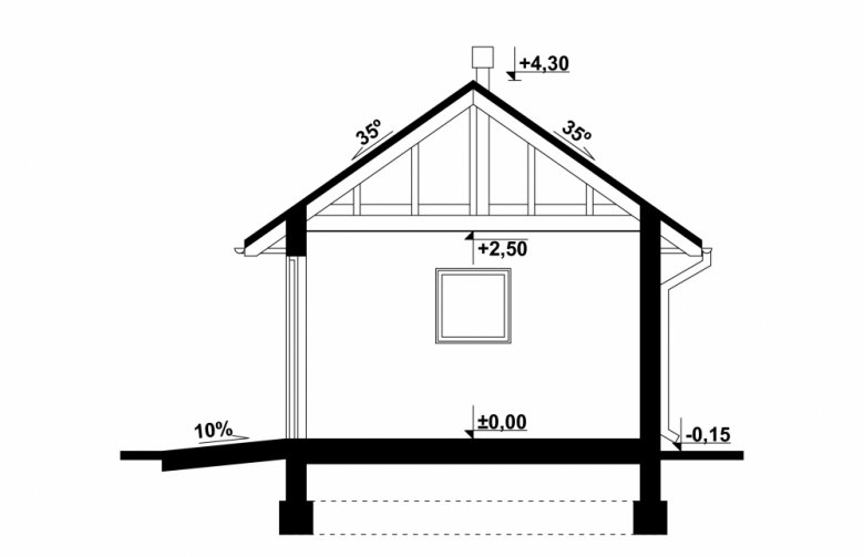 Projekt domu nowoczesnego G195 - Budynek gospodarczy - przekrój 1
