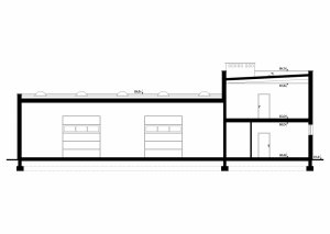 Przekrój projektu G205 - Budynek warsztatowy w wersji lustrzanej