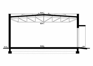 Przekrój projektu G208 - Budynek warsztatowy w wersji lustrzanej