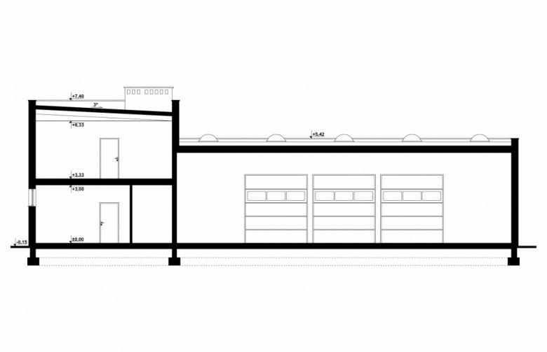 Projekt domu energooszczędnego G213 - Budynek garażowo-gospodarczy - przekrój 1