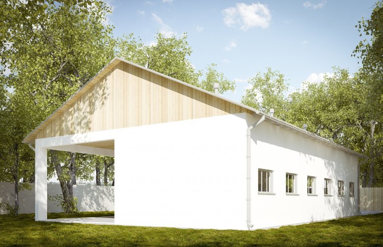 Projekt domu energooszczędnego G222 - Budynek garażowy z wiatą